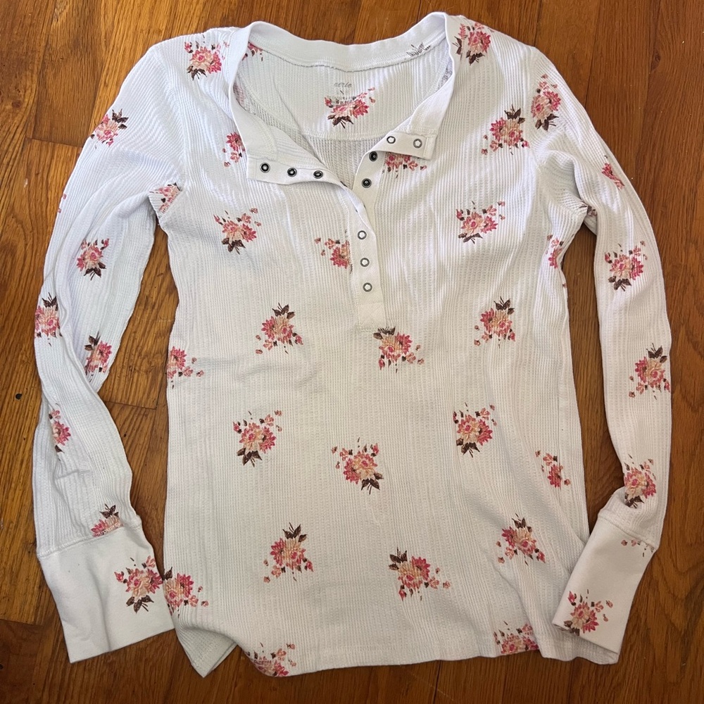 Aerie Pink Floral Henley Shirt